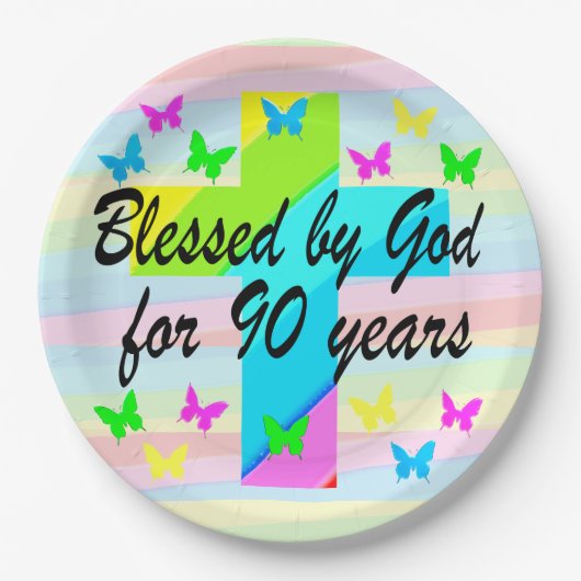 HÜBSCHE CHRISTLICHE 90. GEBURTSTAGSPAPIER-TELLER PAPPTELLER (Vorderseite)