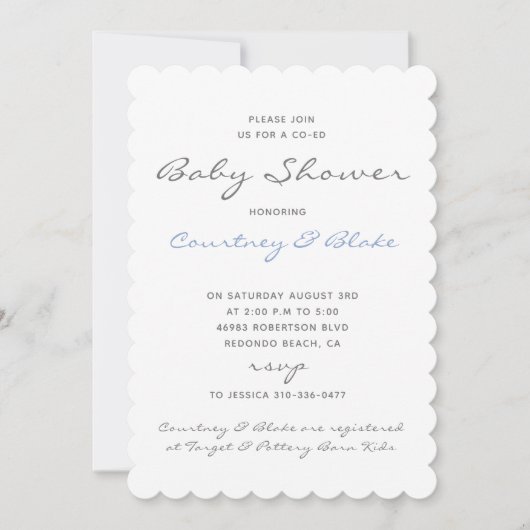 Hübsche Co-Ed Baby Einladung Blue (Vorderseite)