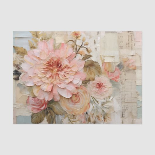 Hübsche Collage mit gemalten Blumen auf zerrissene Seidenpapier (Vorderseite)