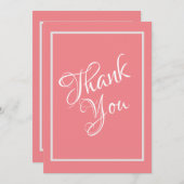 Hübsche Coral Peach Script Hochzeit Dankeskarte (Vorne/Hinten)