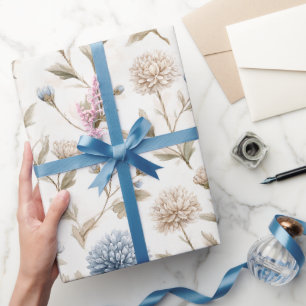Hübsche Creme Blaue Blumen Brautparty Geschenkpapier