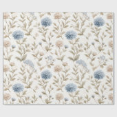 Hübsche Creme Blaue Blumen Brautparty Geschenkpapier (Flach)