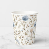 Hübsche Creme Blaue Blumen Brautparty Pappbecher (Rückseite)