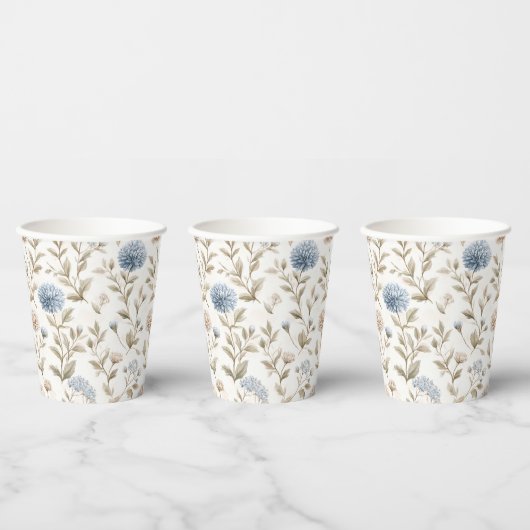 Hübsche Creme Blaue Blumen Brautparty Pappbecher (Multi)