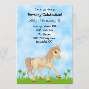 Hübsche Creme Horse Girls zum Geburtstag Einladung