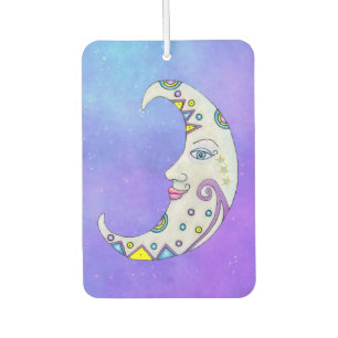 Hübsche Crescent Moon Face Stars auf Lila Autolufterfrischer