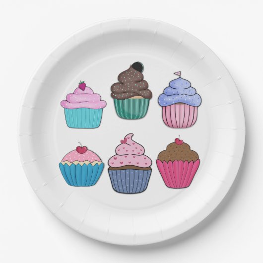 Hübsche Cupcakes Pappteller (Vorderseite)
