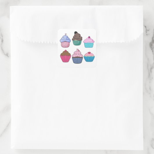 Hübsche Cupcakes Quadratischer Aufkleber (Tasche)
