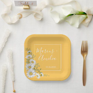 Hübsche Daffodil Yellow & White Daisies Wedding Pappteller