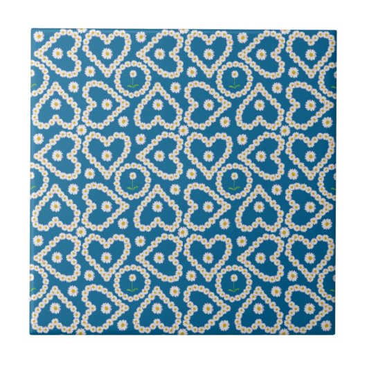 Hübsche Daisy Chains auf Blue, Keramik Tile Fliese (Vorderseite)