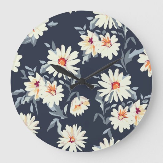 Hübsche Daisy Floral: Nahtlose Printwerbung Große Wanduhr (Vorderseite)