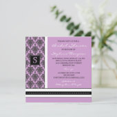 Hübsche Damask Monogram-Bridal-Dusche Einladung (Stehend Vorderseite)
