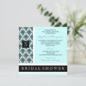 Hübsche Damask Monogram-Bridal-Dusche Einladung (Stehend Vorderseite)