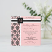 Hübsche Damask Monogram-Bridal-Dusche Einladung (Stehend Vorderseite)