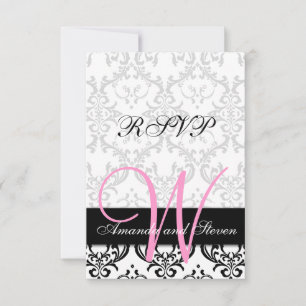Hübsche Damask Pink Monogram Wedding RSVP Card Karte