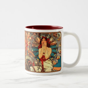 Hübsche Dame Coffee Mug Alphonse-Mucha Nouveau Zweifarbige Tasse