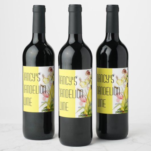 Hübsche Dame Garden Blume Schmetterling Dandelion Weinetikett (Flaschen)