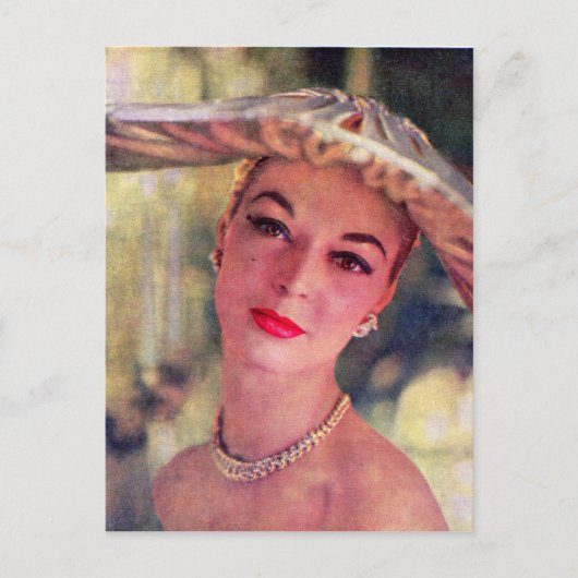 hübsche Dame, großer Hut Postkarte (Vorderseite)
