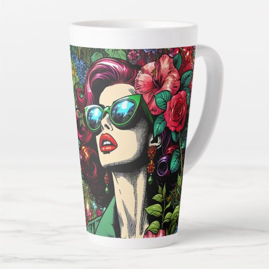 Hübsche Dame im Blumengarten Farbenfroh Milchtasse (Rechte Ecke)
