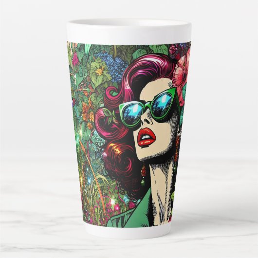 Hübsche Dame im Blumengarten Farbenfroh Milchtasse (Vorderseite)