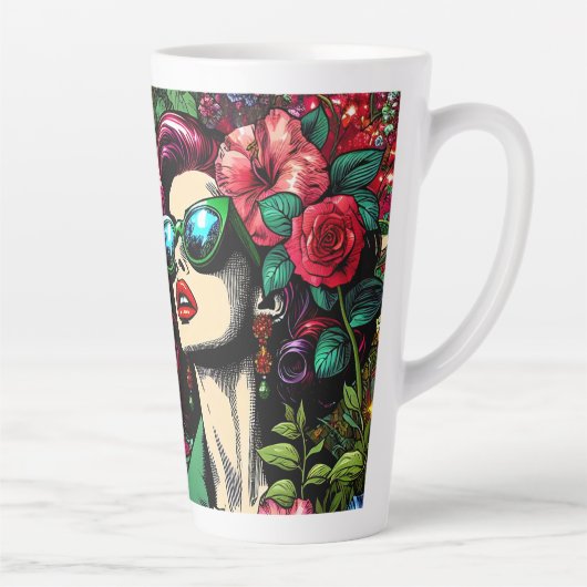 Hübsche Dame im Blumengarten Farbenfroh Milchtasse (Rechts)