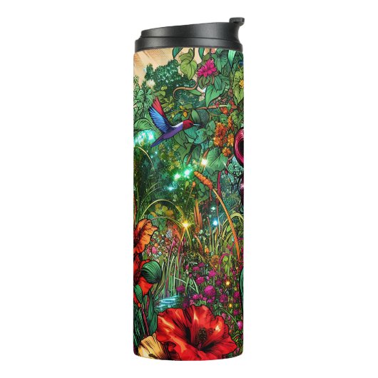 Hübsche Dame im Blumengarten Farbenfroh Thermosbecher (Nach links gedreht)