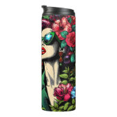 Hübsche Dame im Blumengarten Farbenfroh Thermosbecher (Nach rechts gedreht)
