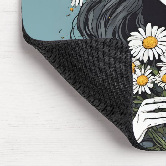 Hübsche Dame mit Daisy Bouquet Mousepad (Ecke)