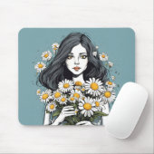 Hübsche Dame mit Daisy Bouquet Mousepad (Mit Mouse)