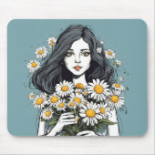 Hübsche Dame mit Daisy Bouquet Mousepad (Vorne)