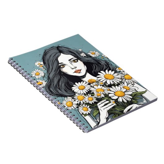 Hübsche Dame mit Daisy Bouquet Notizblock (Rechte Seite)