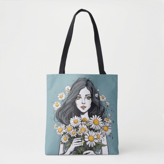 Hübsche Dame mit Daisy Bouquet Tasche (Vorderseite)
