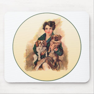 Hübsche Dame mit Pekingese Mousepad
