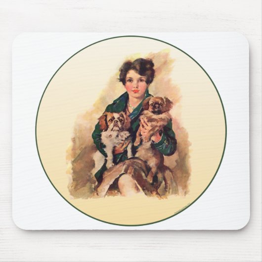 Hübsche Dame mit Pekingese Mousepad (Vorne)