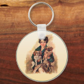 Hübsche Dame mit Pekingese Schlüsselanhänger (Vorderseite)