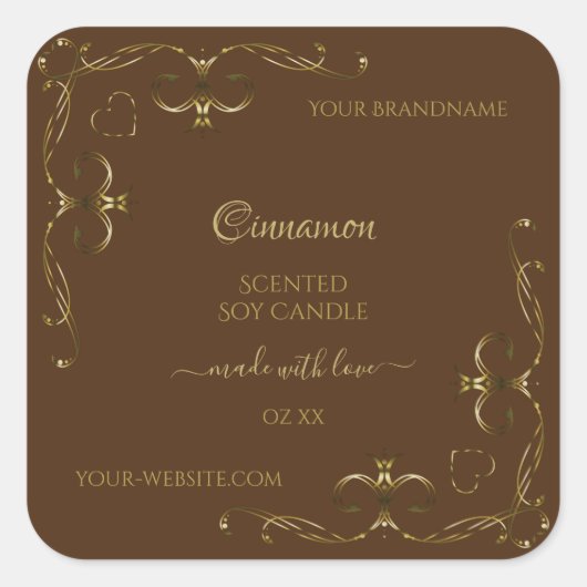 Hübsche dekorative Gold Scrollwork Corners on Brow Quadratischer Aufkleber (Vorderseite)