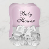 Hübsche Diamant Bow Light Pink Baby Dusche laden e Einladung (Vorne/Hinten)