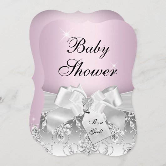 Hübsche Diamant Bow Light Pink Baby Dusche laden e Einladung (Vorne/Hinten)