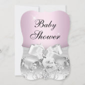 Hübsche Diamant Bow Light Pink Baby Dusche laden e Einladung (Vorderseite)