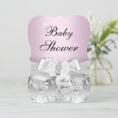 Hübsche Diamant Bow Light Pink Baby Dusche laden e Einladung (Stehend Vorderseite)