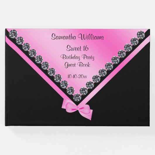 Hübsche Diamanten und rosa Bow Sweet 16 Gästebuch (Vorderseite)