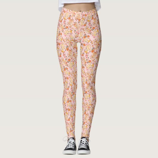Hübsche Ditsy Floral Muster Orange Wasserfarbe Leggings (Vorderseite)
