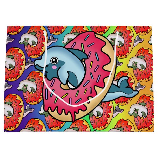 Hübsche Dolphin in rosa Donut mit Regenbogenfarben Große Geschenktüte (Vorderseite)