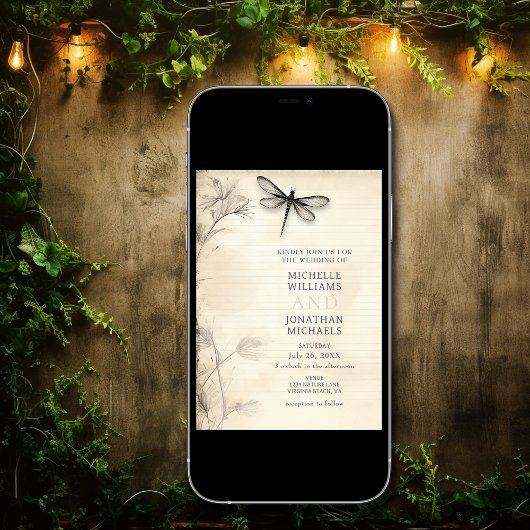 Hübsche Drachenfliege Vintage Zeitschrift Hochzeit Einladung