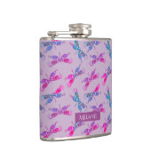 Hübsche Dragonfly Lila blaues Muster Personalisier Flachmann (Rechts)