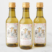 Hübsche Dschungeltiere Pink Blush Floral Favoriten Weinetikett (Flaschen)