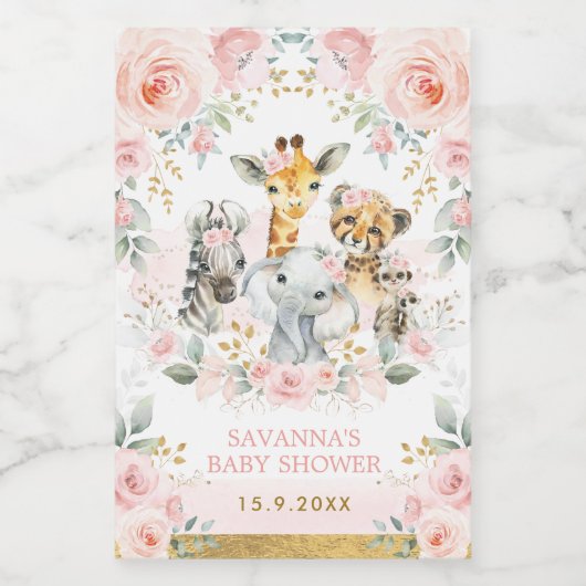 Hübsche Dschungeltiere Pink Blush Floral Favoriten Weinetikett (Einzelnes Label)