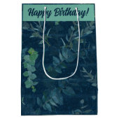 Hübsche dunkelblaue und Aquamarine grüne Blätter G Mittlere Geschenktüte (Rückseite)