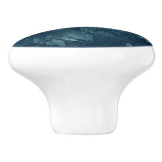 Hübsche dunkelblaue und Aquamarine grüne Blätter Keramikknauf (Seitenansicht)