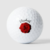 Hübsche dunkle rote Rose Blume individuelle Name L Golfball (Vorderseite)